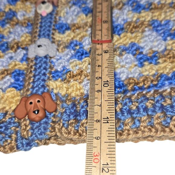 Hand Crochet Baby Sweater & Hat Set 9-12 Month Dog Buttons Poodle Hound Blue New - Picture 10 of 13